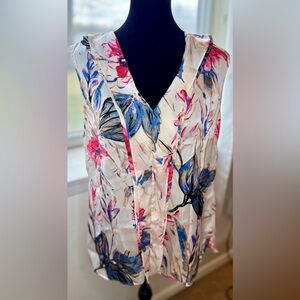 Donna Karan chic designer floral summer sleeveless dressy preppy blouse small EC